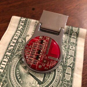 BRAND NEW in giftbox! Red Circuit Board Money Clip - Perfect for Father's Day!